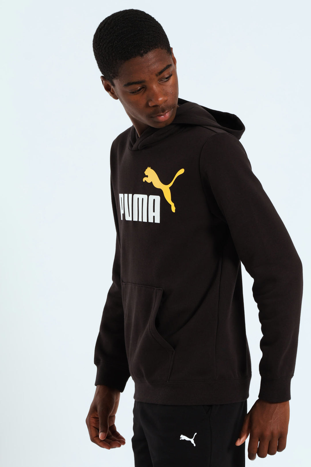Boys Essential 2 Tone No.1 Logo Fleece Hoodie - Black/Yellow
