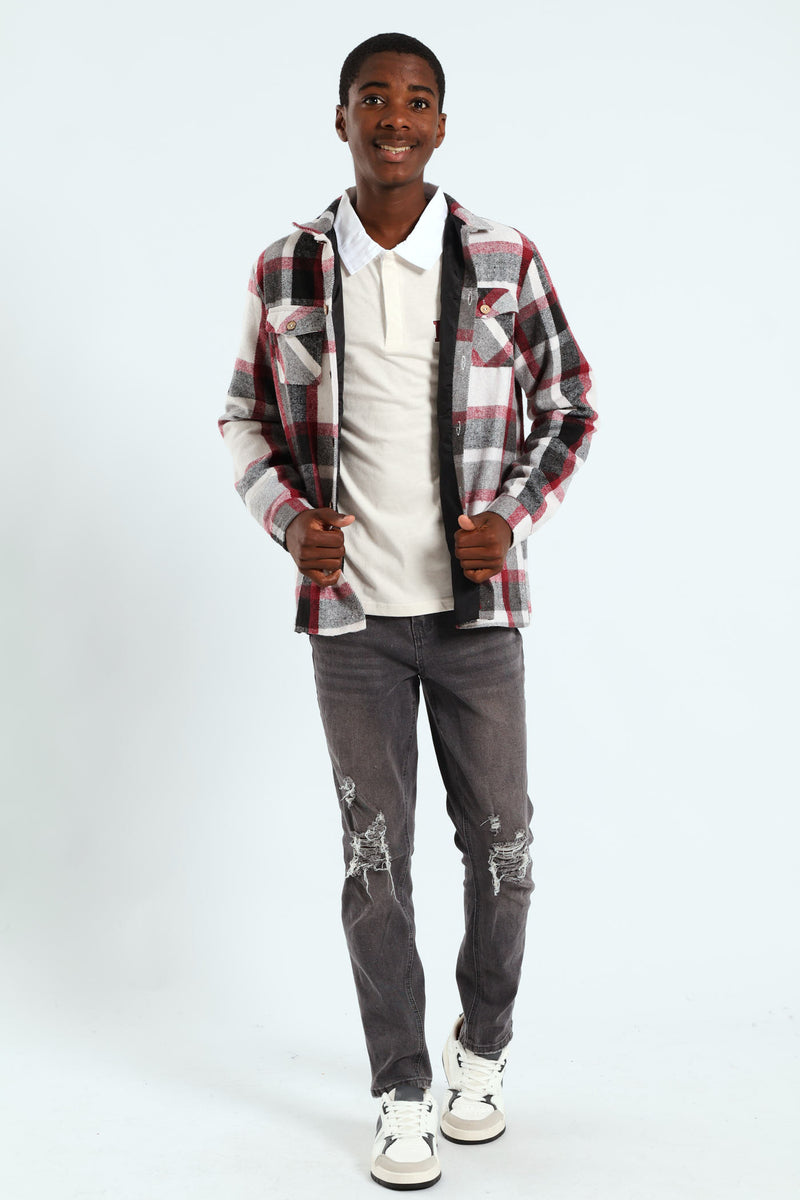 Boys Flannel Shacket - Burgundy
