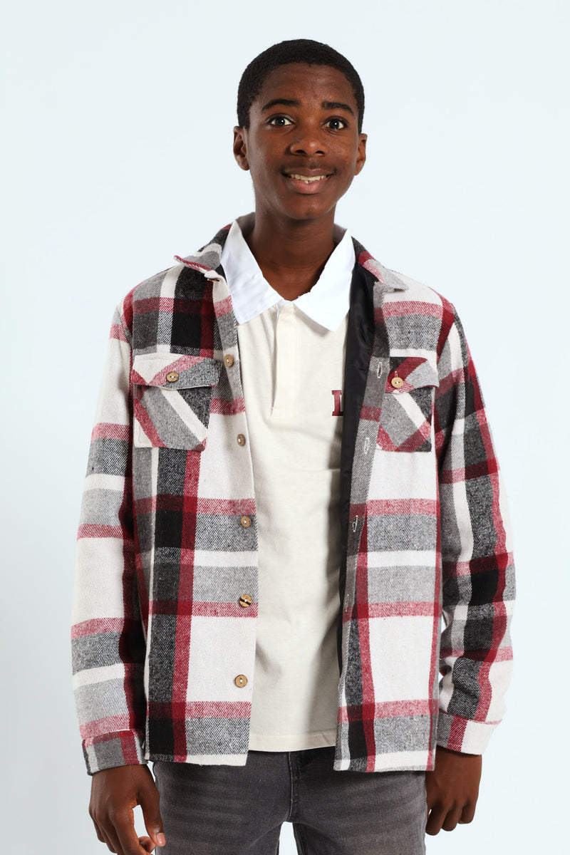 Boys Flannel Shacket - Burgundy