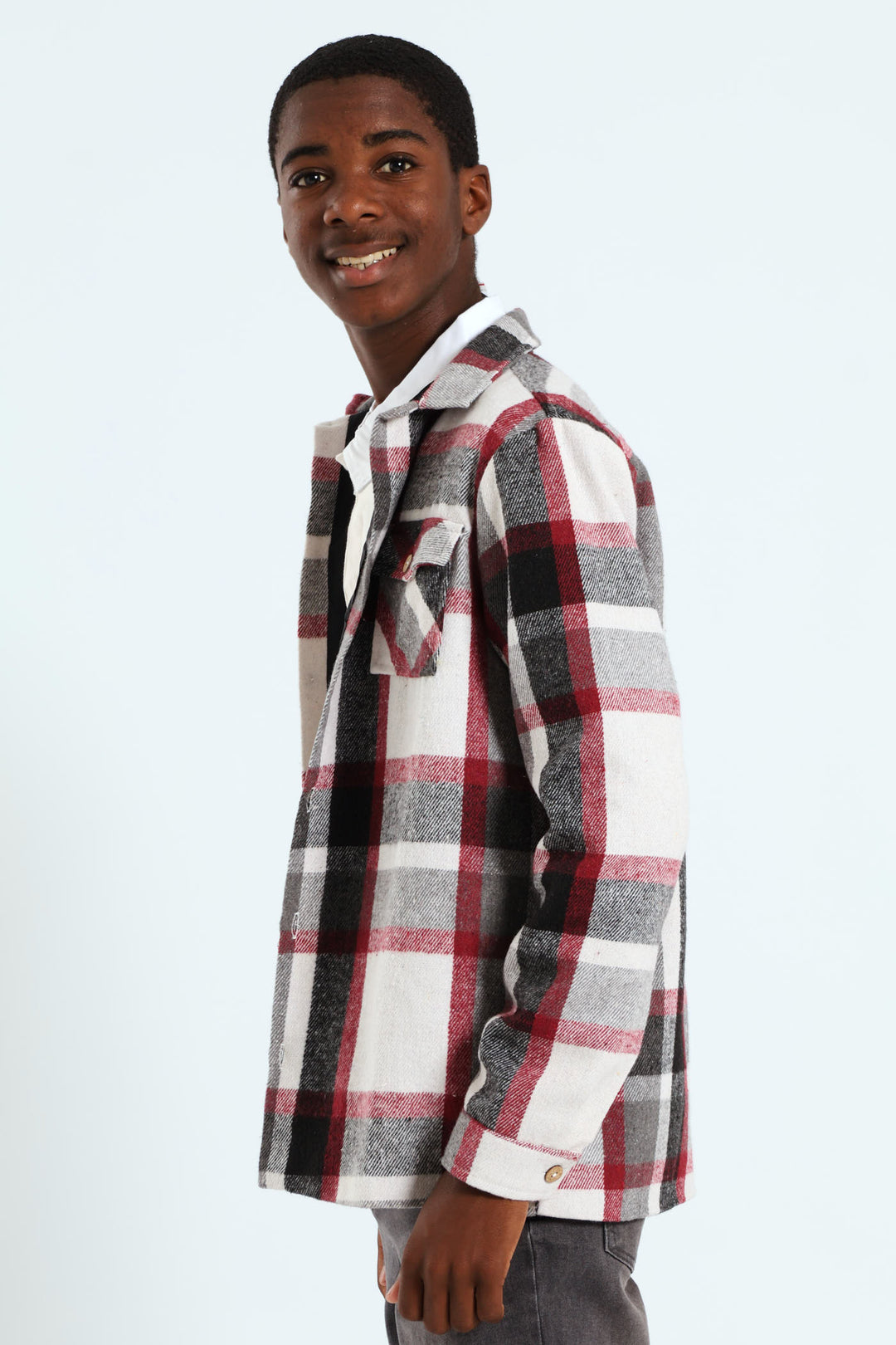 Boys Flannel Shacket - Burgundy