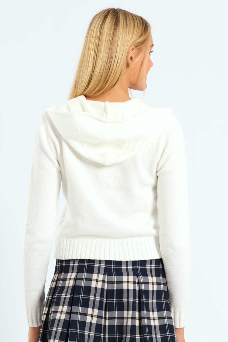 Girls Zip Hoodie Cardigan - Cream