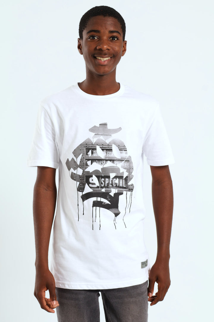 Boys Spray Paint Print Tee - White