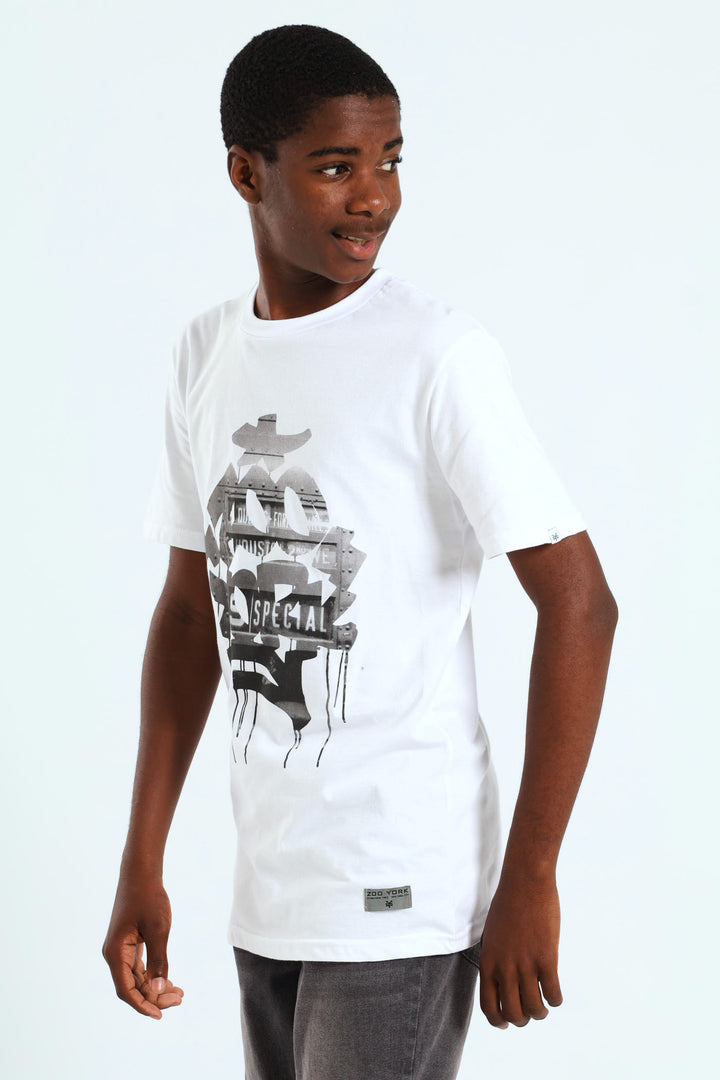 Boys Spray Paint Print Tee - White