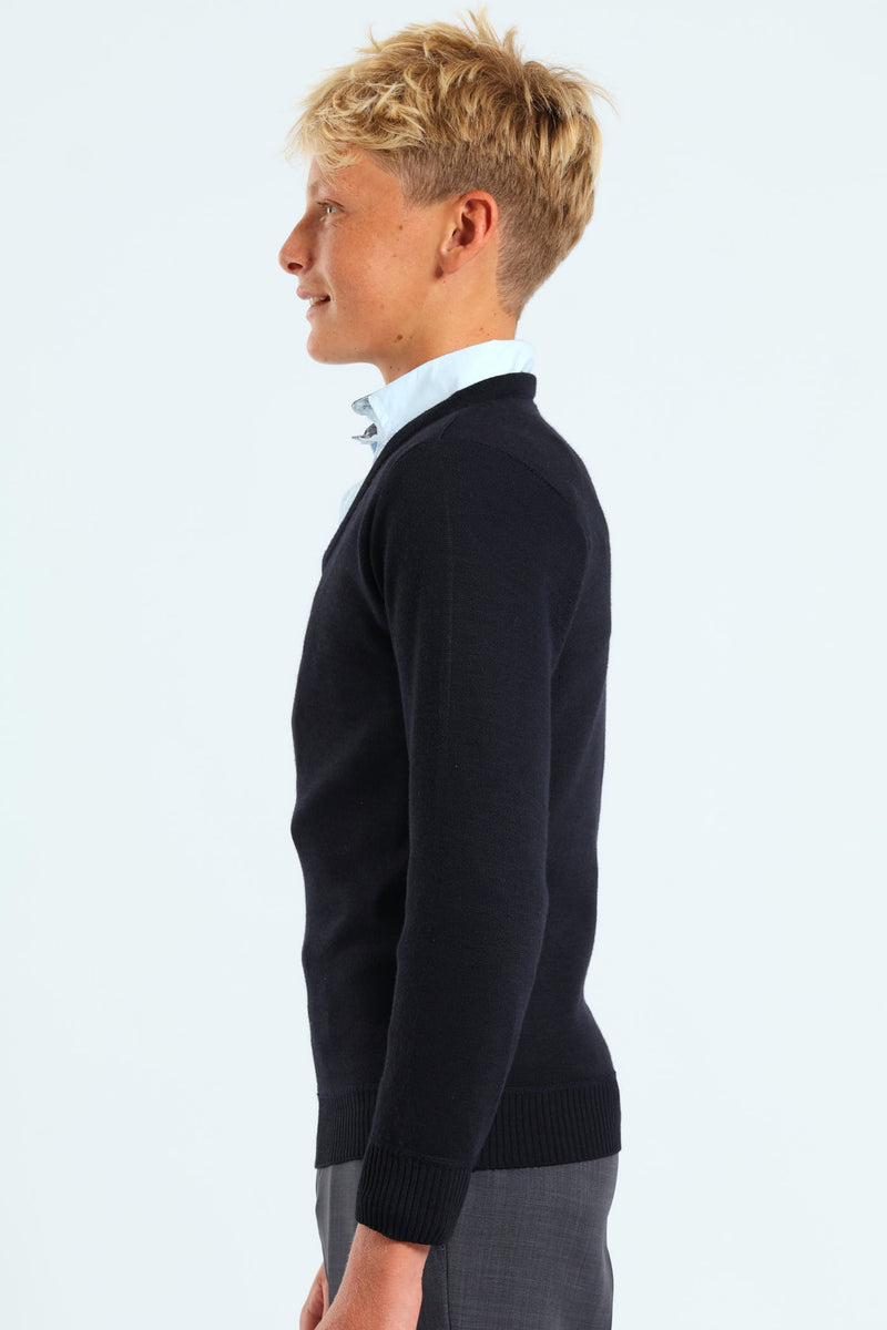Long Sleeve V-Neck School Jersey - Dark Blue