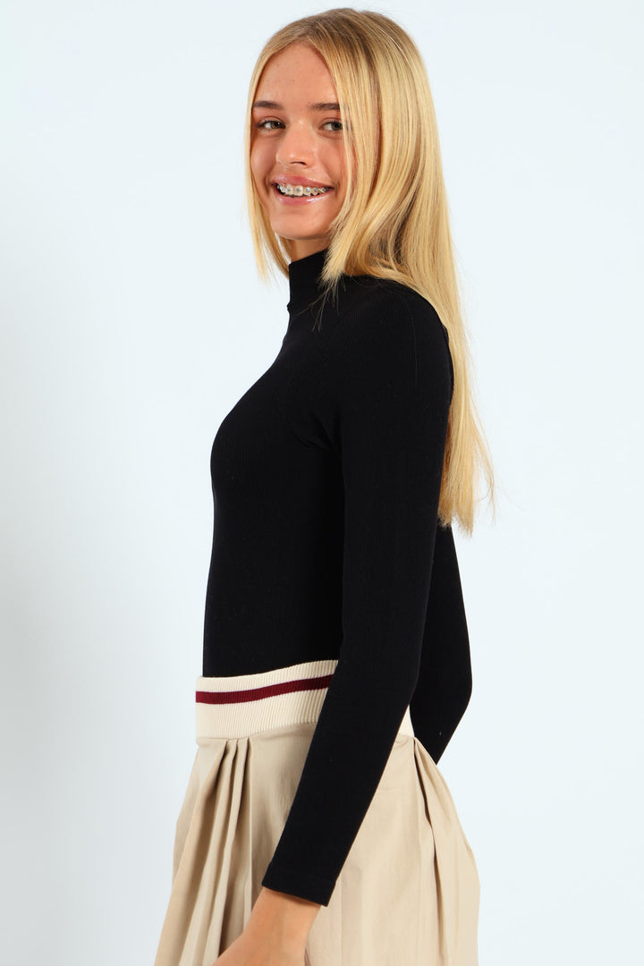 Girls Long Sleeve Seamless Bodysuit - Black