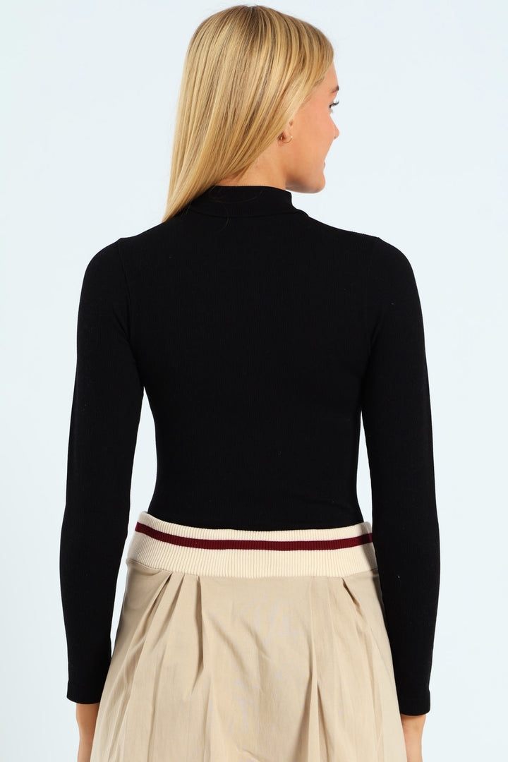 Girls Long Sleeve Seamless Bodysuit - Black