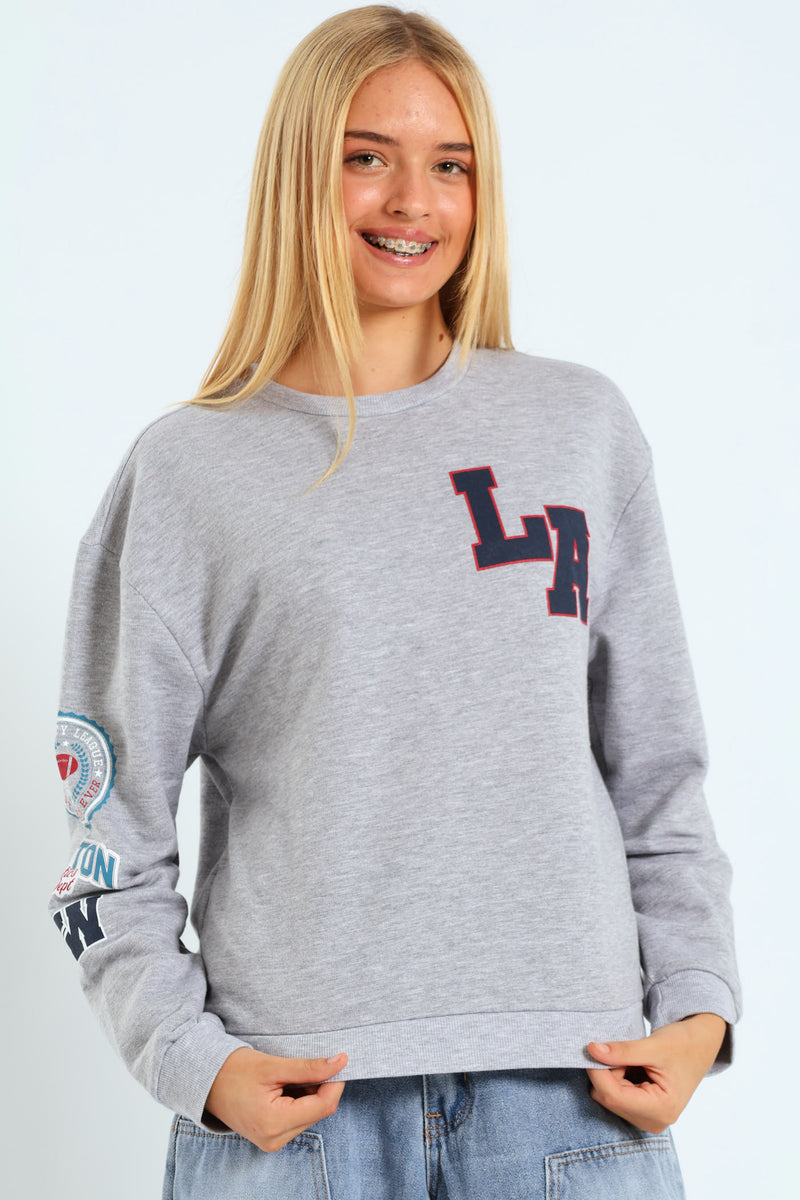 Girls LA Crew Oversized Sweatshirt - Grey Melange