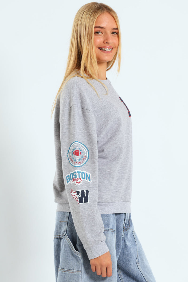 Girls LA Crew Oversized Sweatshirt - Grey Melange