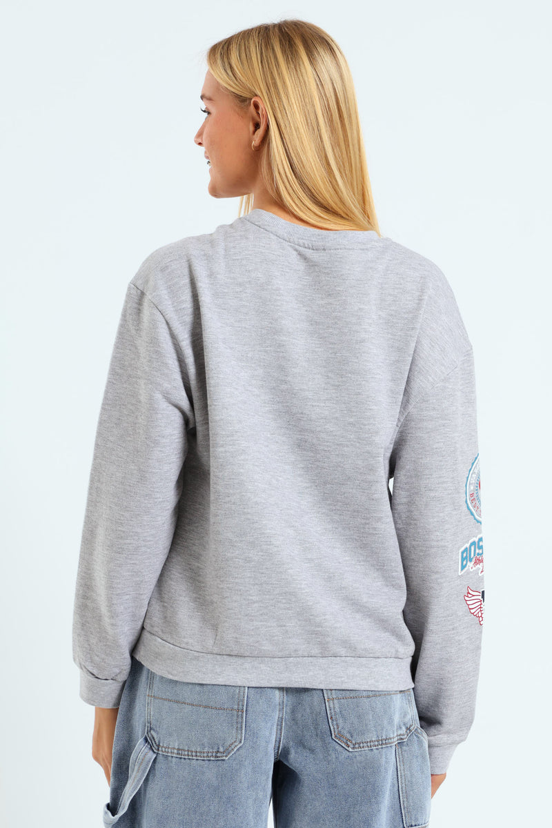 Girls LA Crew Oversized Sweatshirt - Grey Melange