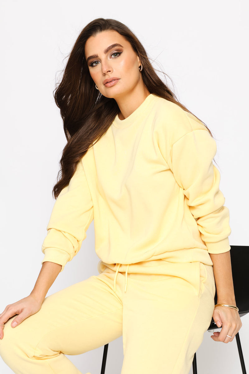 Long Sleeve Plain Pullover - Light Yellow