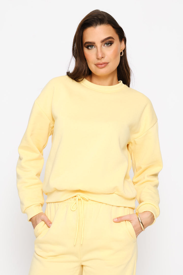 Long Sleeve Plain Pullover - Light Yellow