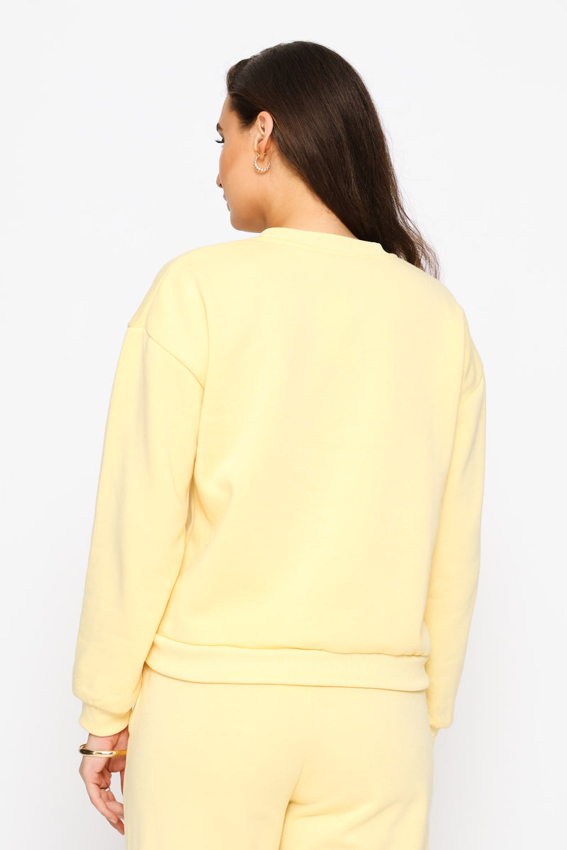 Long Sleeve Plain Pullover - Light Yellow