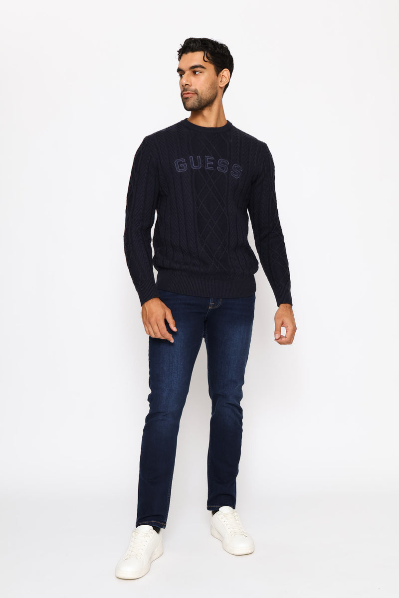 Konrad Cable Logo Sweater - Blue