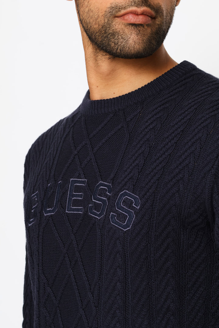 Konrad Cable Logo Sweater - Blue