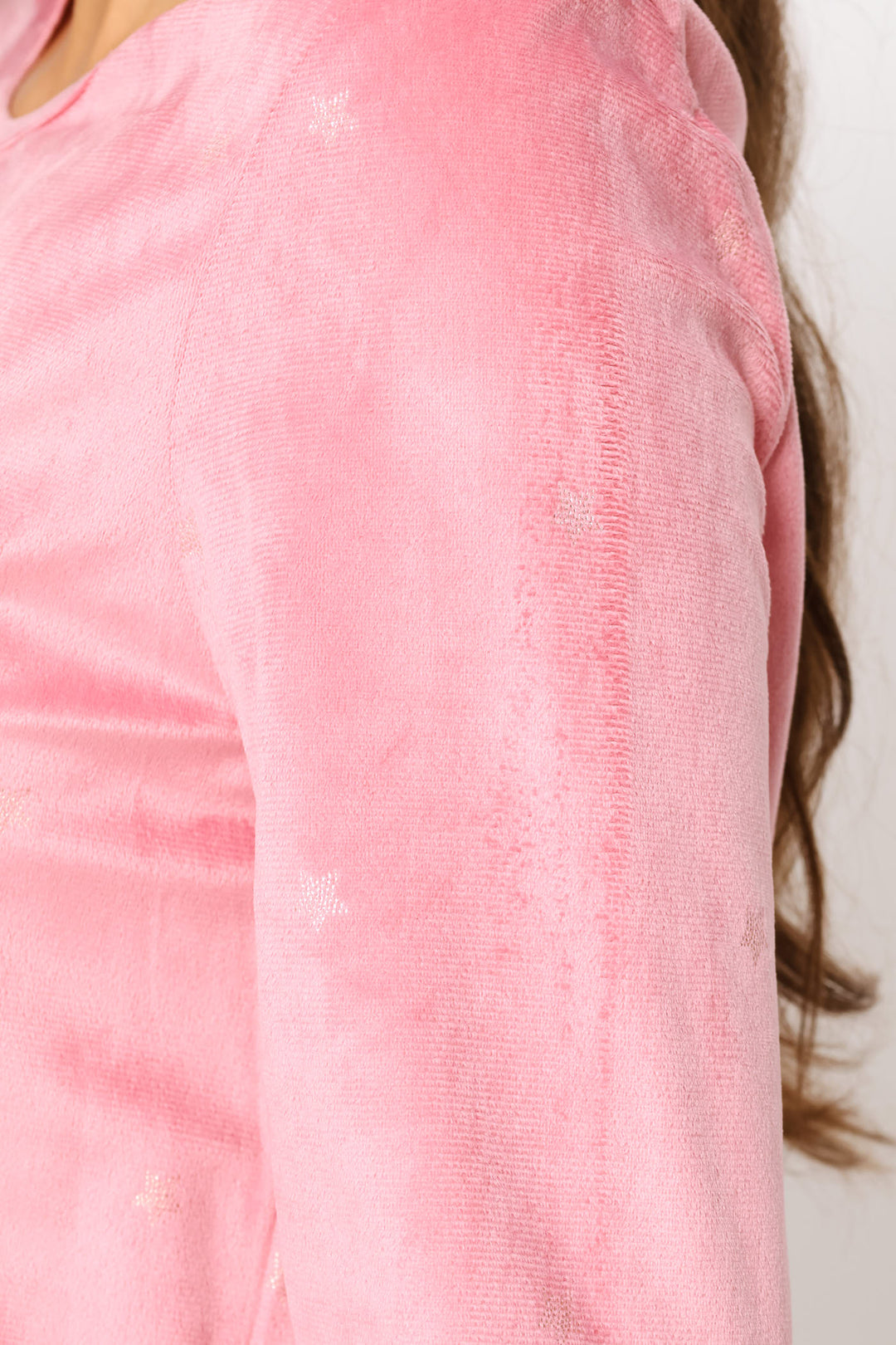 Long Sleeve Foil Spot Top & Pant Velour Sleep Set - Pink
