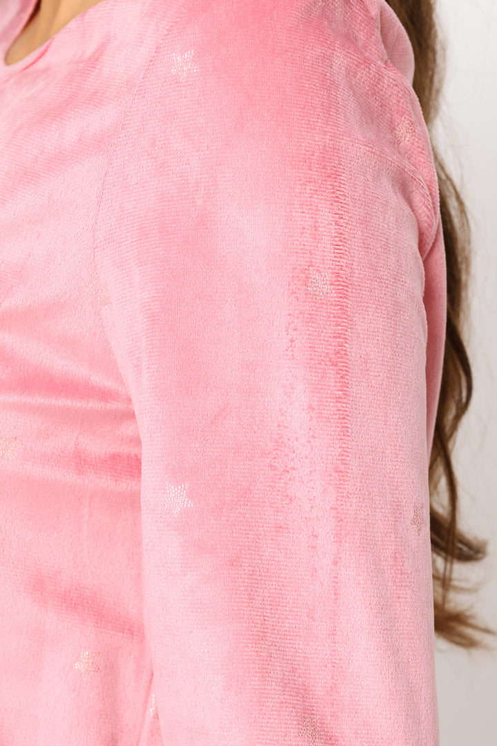 Long Sleeve Foil Spot Top & Pant Velour Sleep Set - Pink