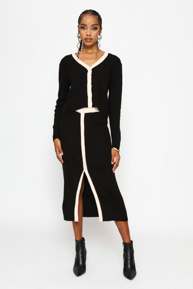 Long Sleeve Contrast Cardigan - Black