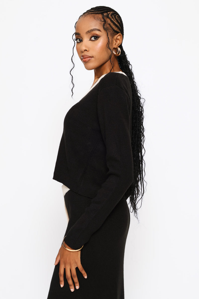 Long Sleeve Contrast Cardigan - Black
