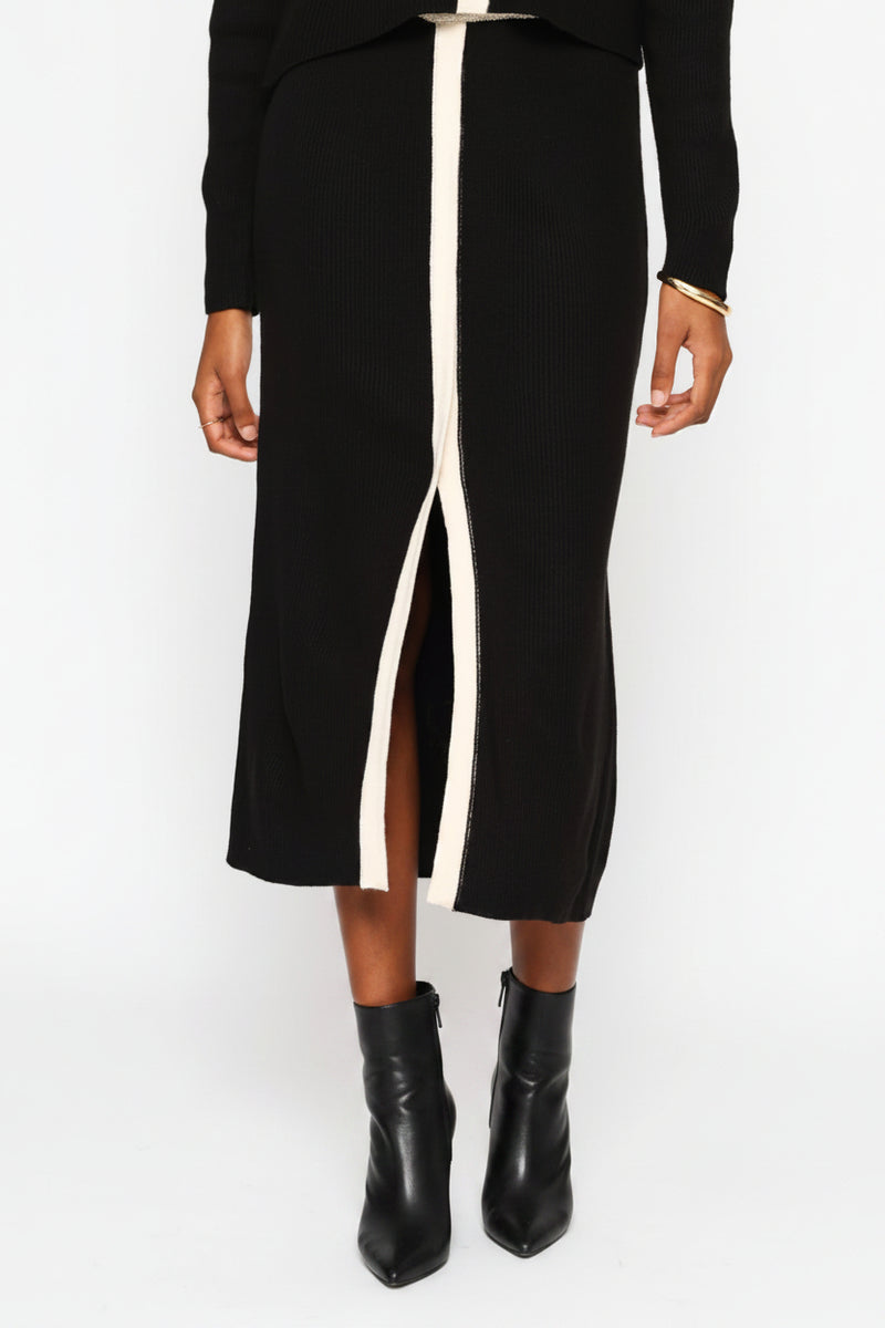 Pull On Knitwear Midi Skirt - Black