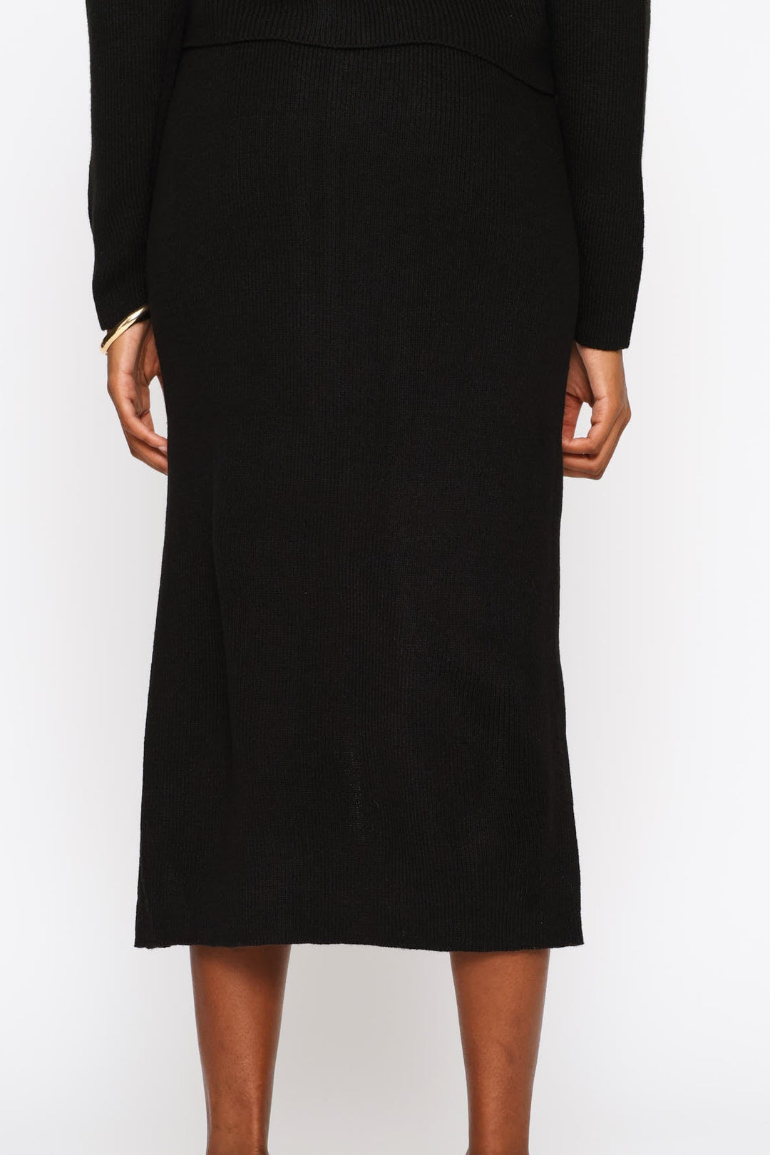 Pull On Knitwear Midi Skirt - Black