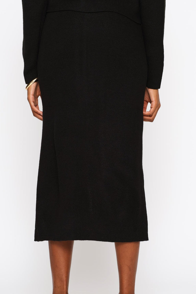 Pull On Knitwear Midi Skirt - Black