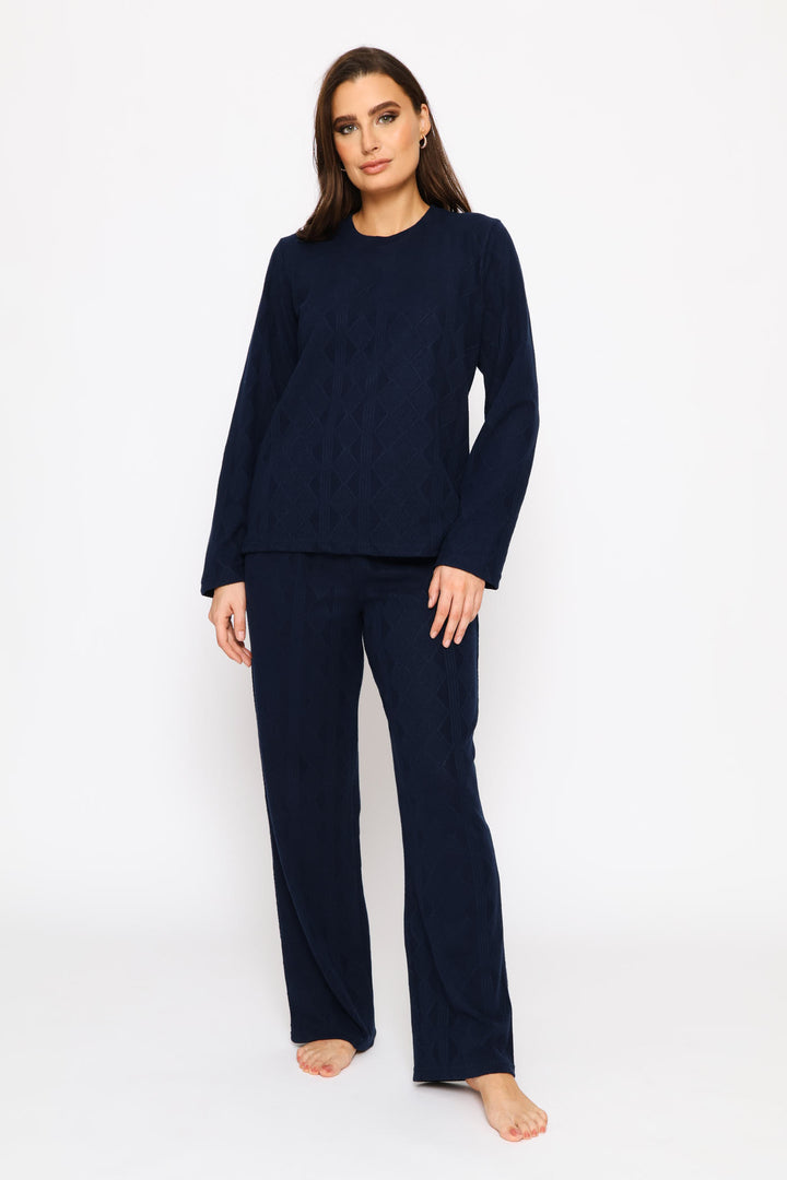 Long Sleeve Top & Pant Textured Knit Set - Navy
