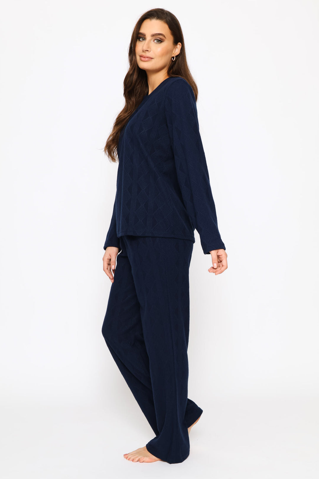 Long Sleeve Top & Pant Textured Knit Set - Navy