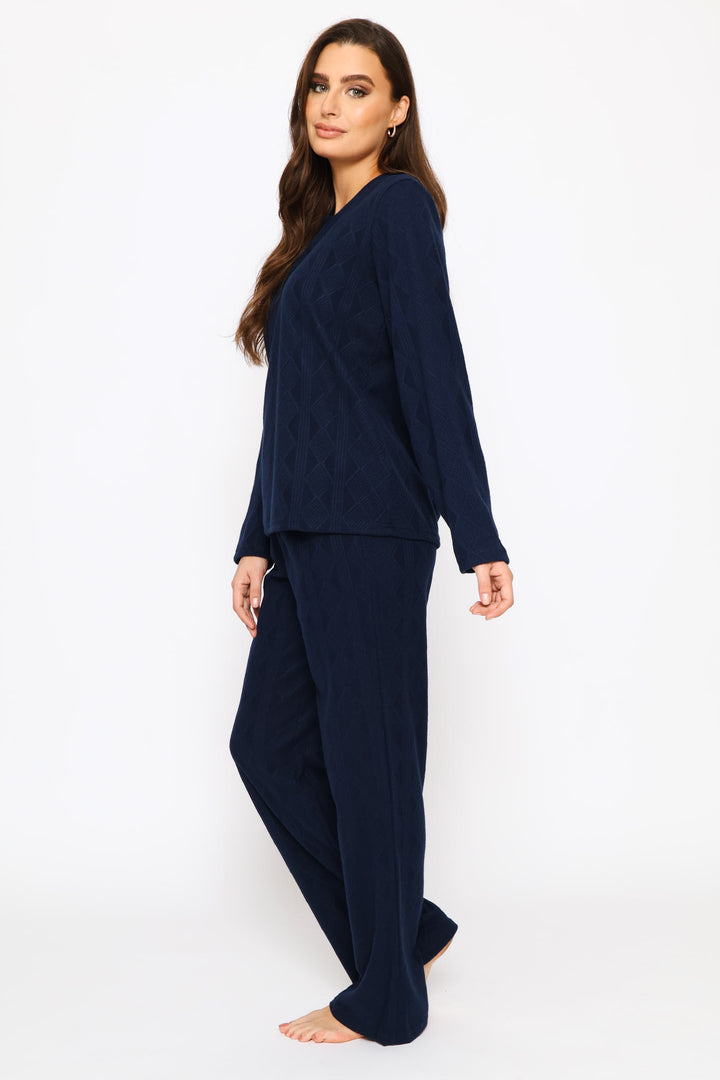 Long Sleeve Top & Pant Textured Knit Set - Navy