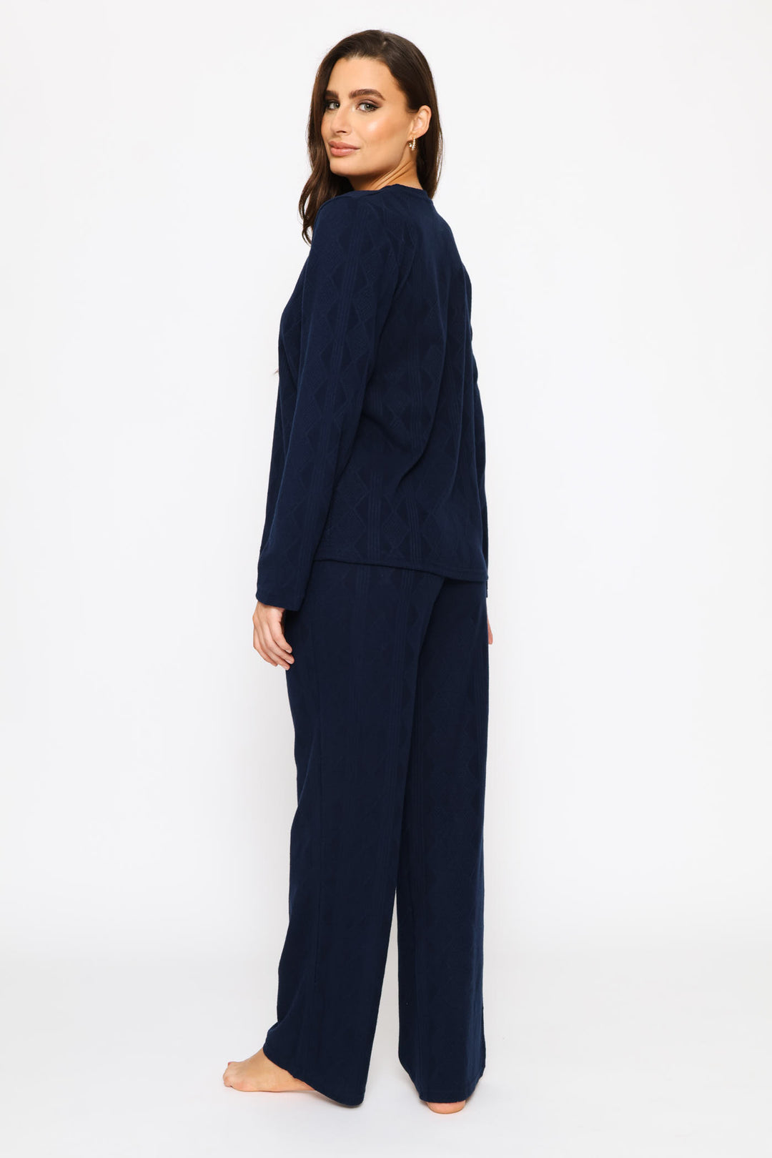 Long Sleeve Top & Pant Textured Knit Set - Navy
