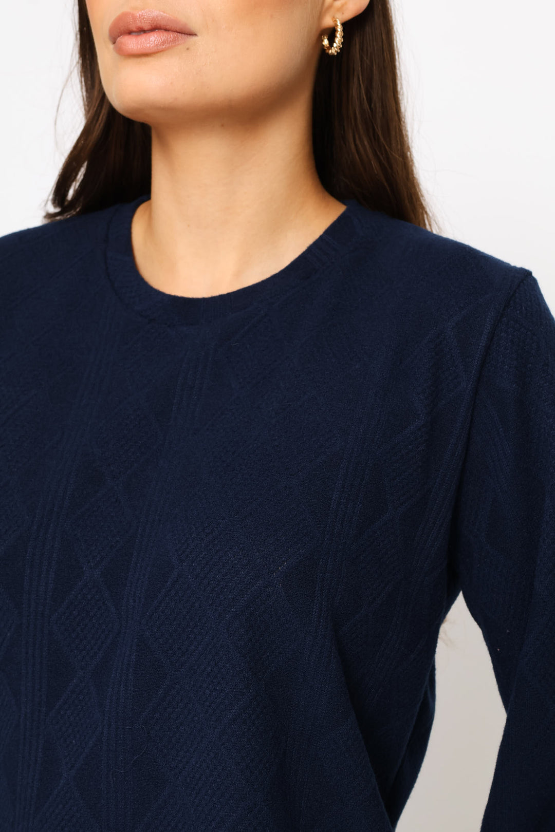 Long Sleeve Top & Pant Textured Knit Set - Navy