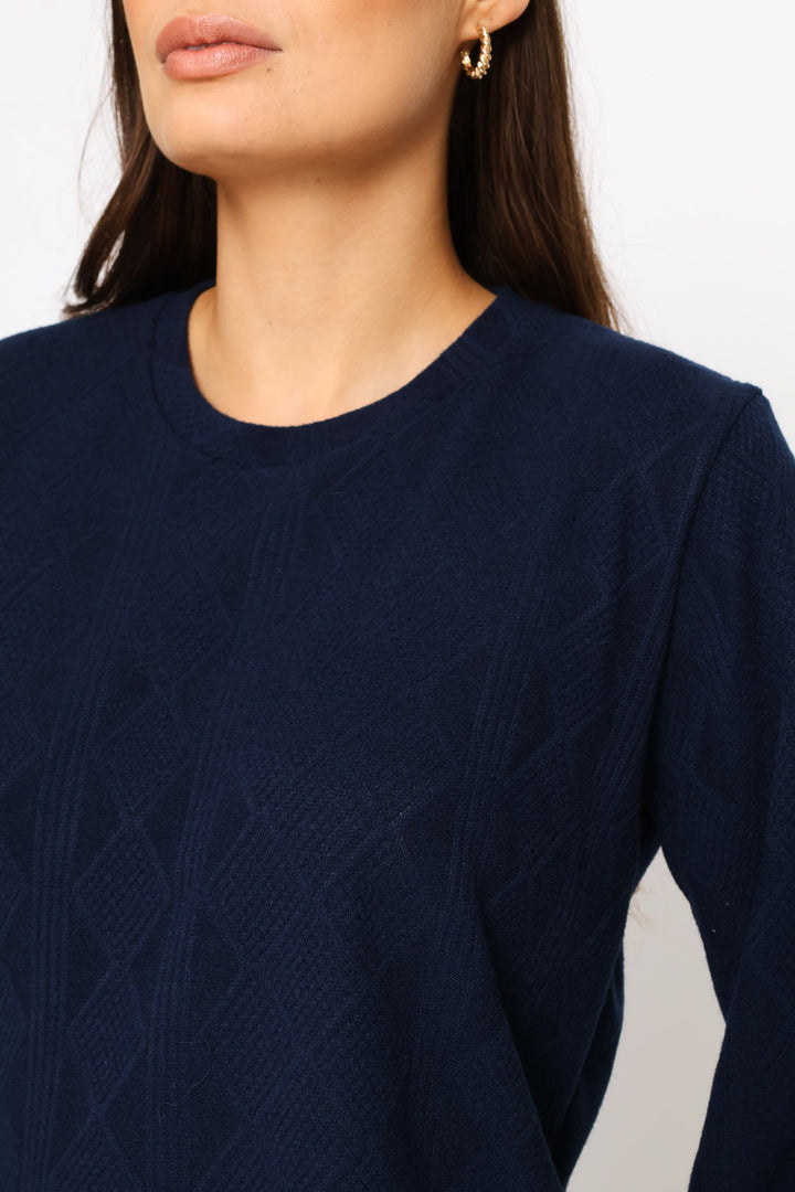 Long Sleeve Top & Pant Textured Knit Set - Navy