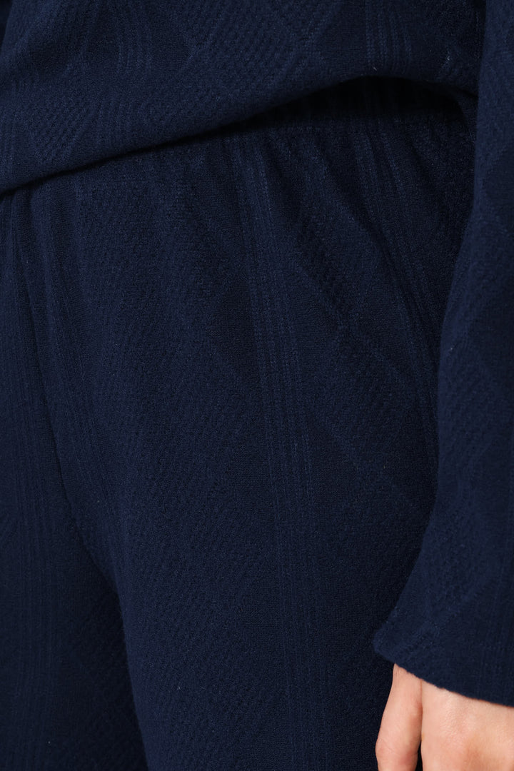 Long Sleeve Top & Pant Textured Knit Set - Navy