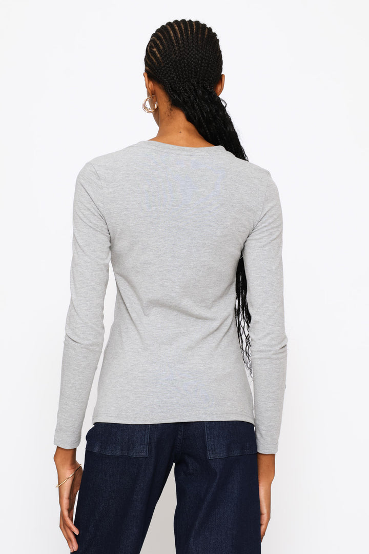 Long Sleeve Cotton Lycra Crew Tee - Grey Melange