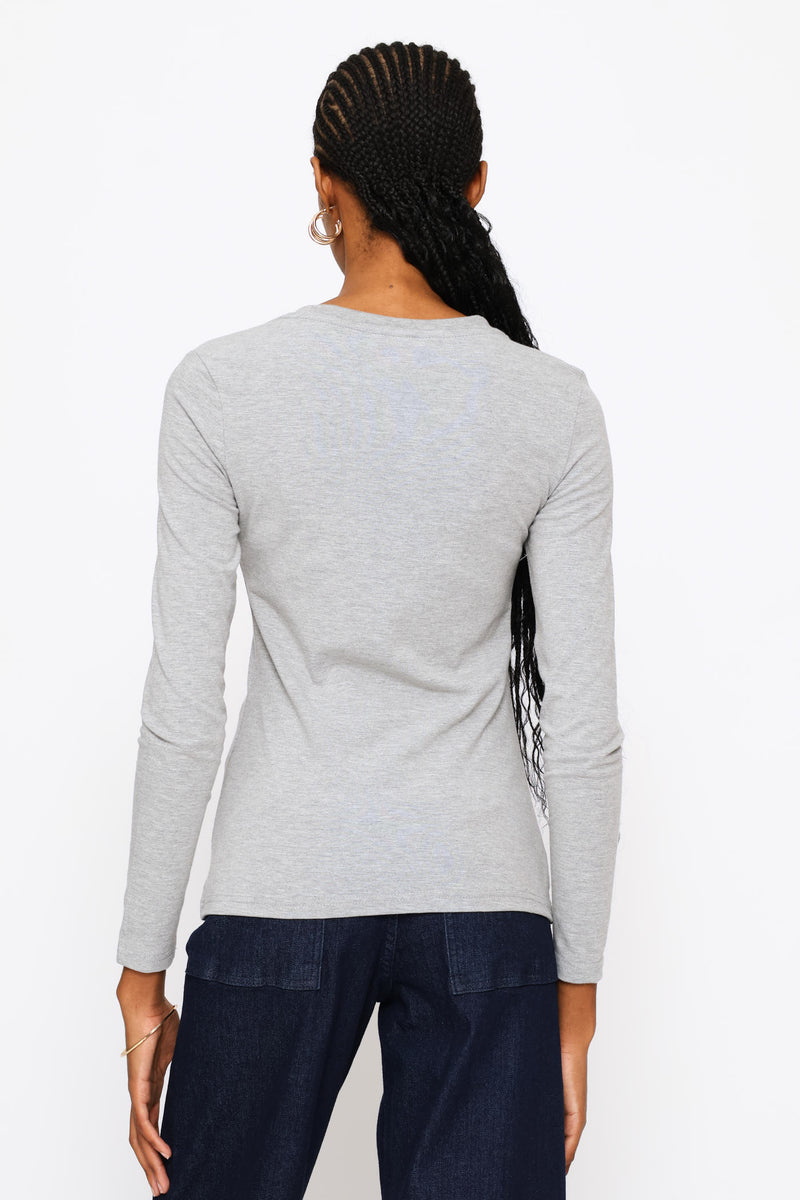 Long Sleeve Cotton Lycra Crew Tee - Grey Melange