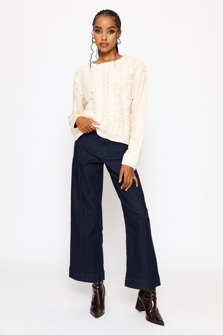 Fringed Detail Pullover - Oatmeal Melange