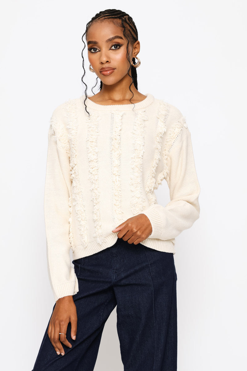 Fringed Detail Pullover - Oatmeal Melange