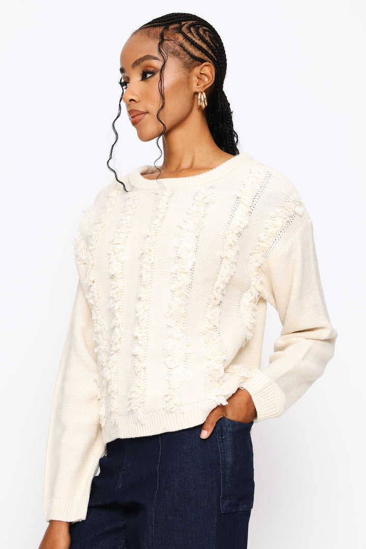 Fringed Detail Pullover - Oatmeal Melange