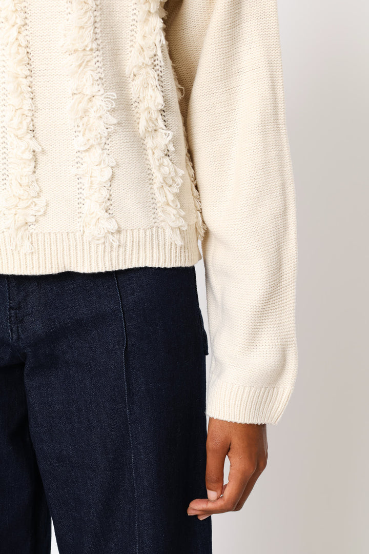 Fringed Detail Pullover - Oatmeal Melange