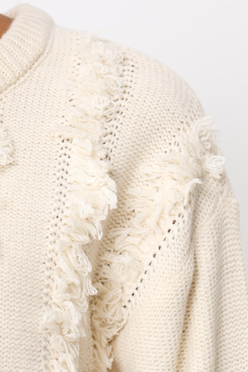 Fringed Detail Pullover - Oatmeal Melange