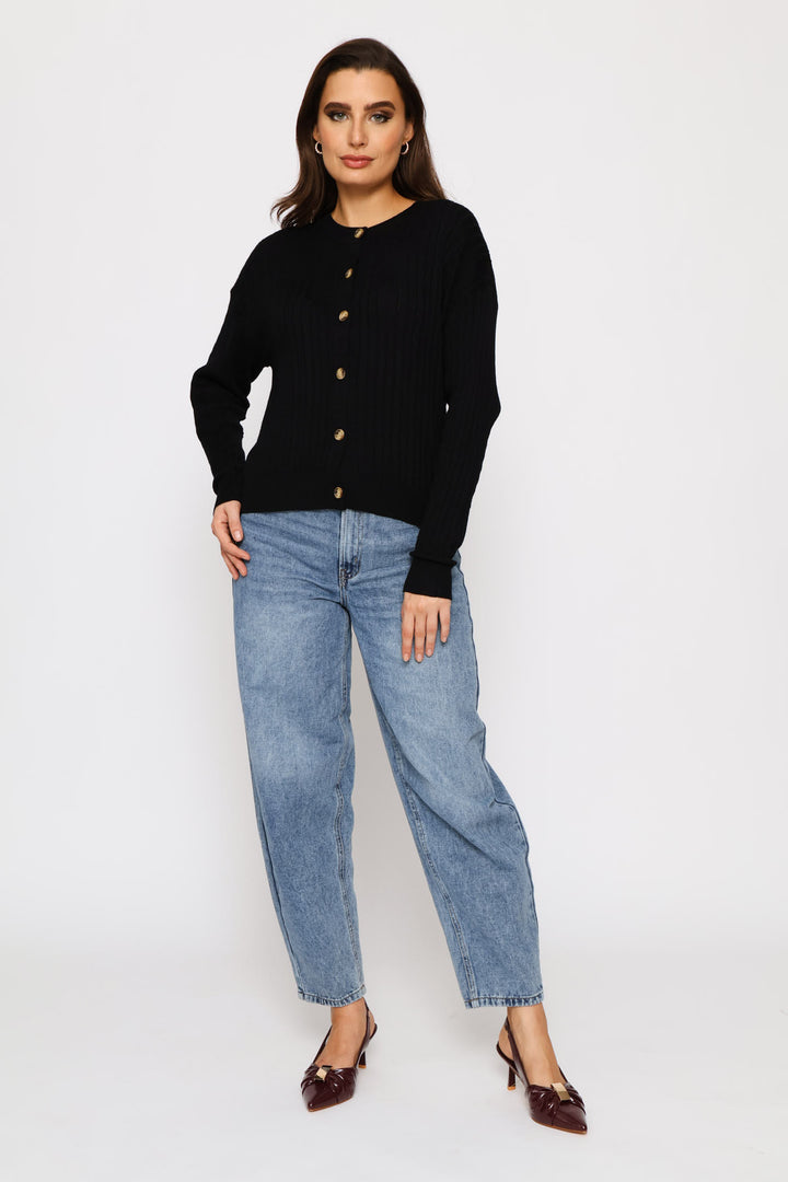 Cable Knit Cardigan - Black