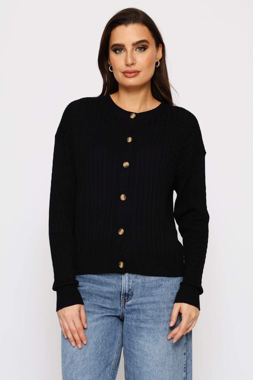 Cable Knit Cardigan - Black