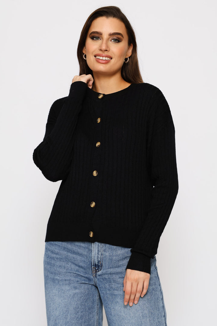 Cable Knit Cardigan - Black
