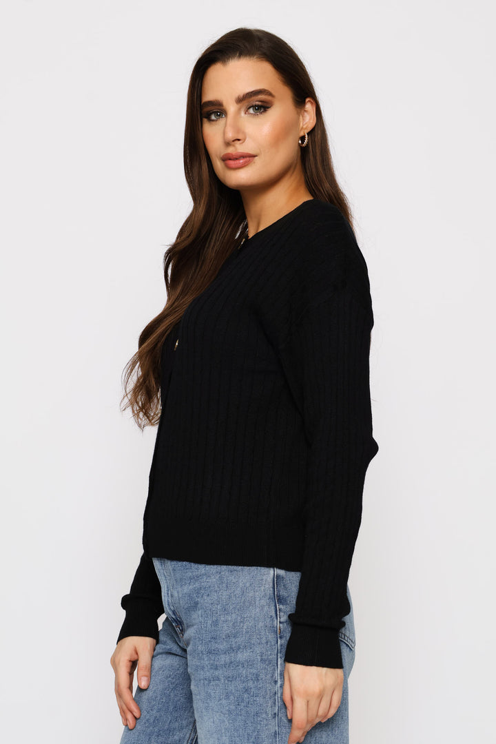 Cable Knit Cardigan - Black