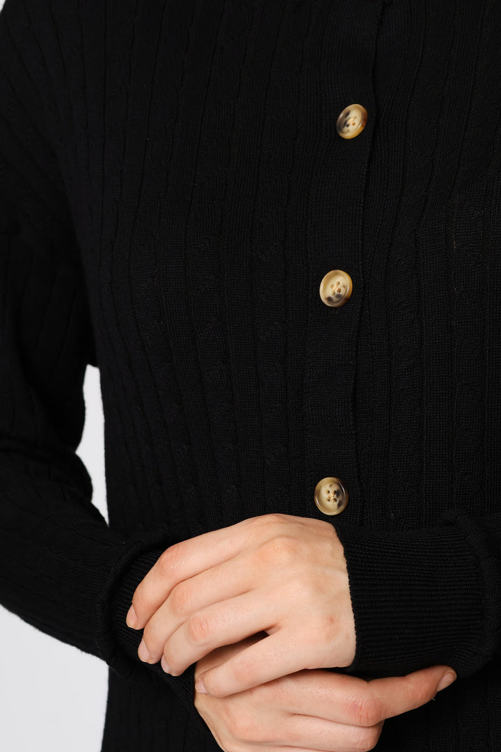 Cable Knit Cardigan - Black