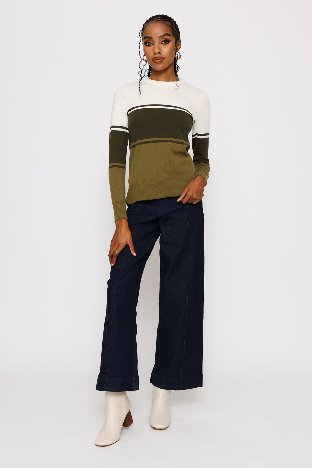 Colourblock Pullover - Dark Fatigue/Cream