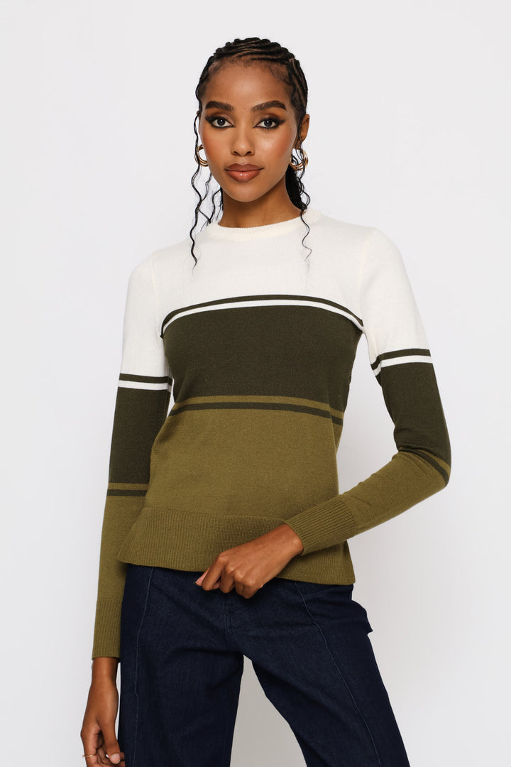 Colourblock Pullover - Dark Fatigue/Cream