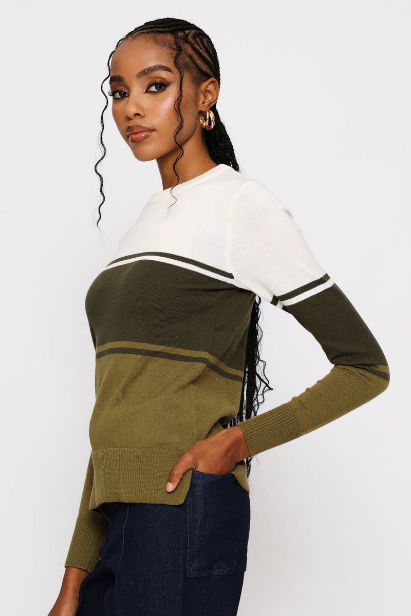 Colourblock Pullover - Dark Fatigue/Cream