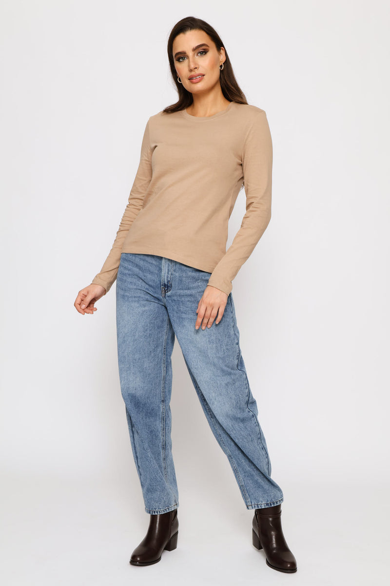 Long Sleeve Cotton Crew Tee - Dark Beige