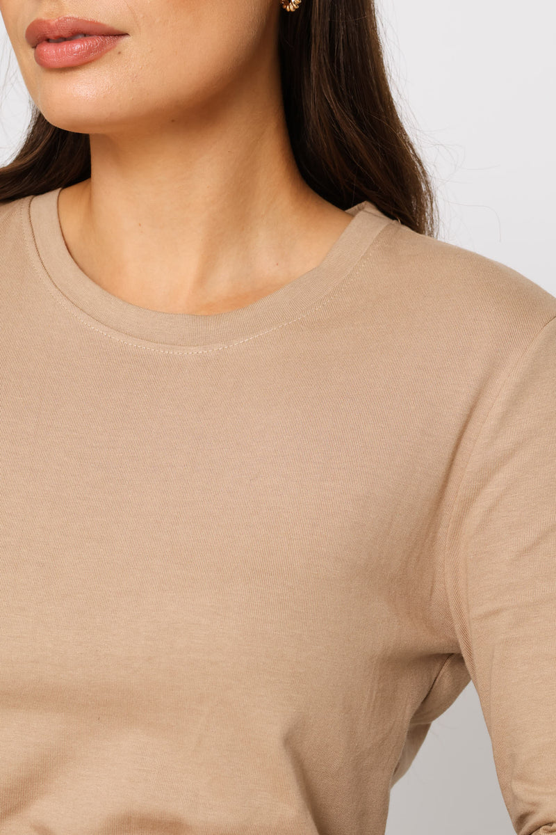 Long Sleeve Cotton Crew Tee - Dark Beige