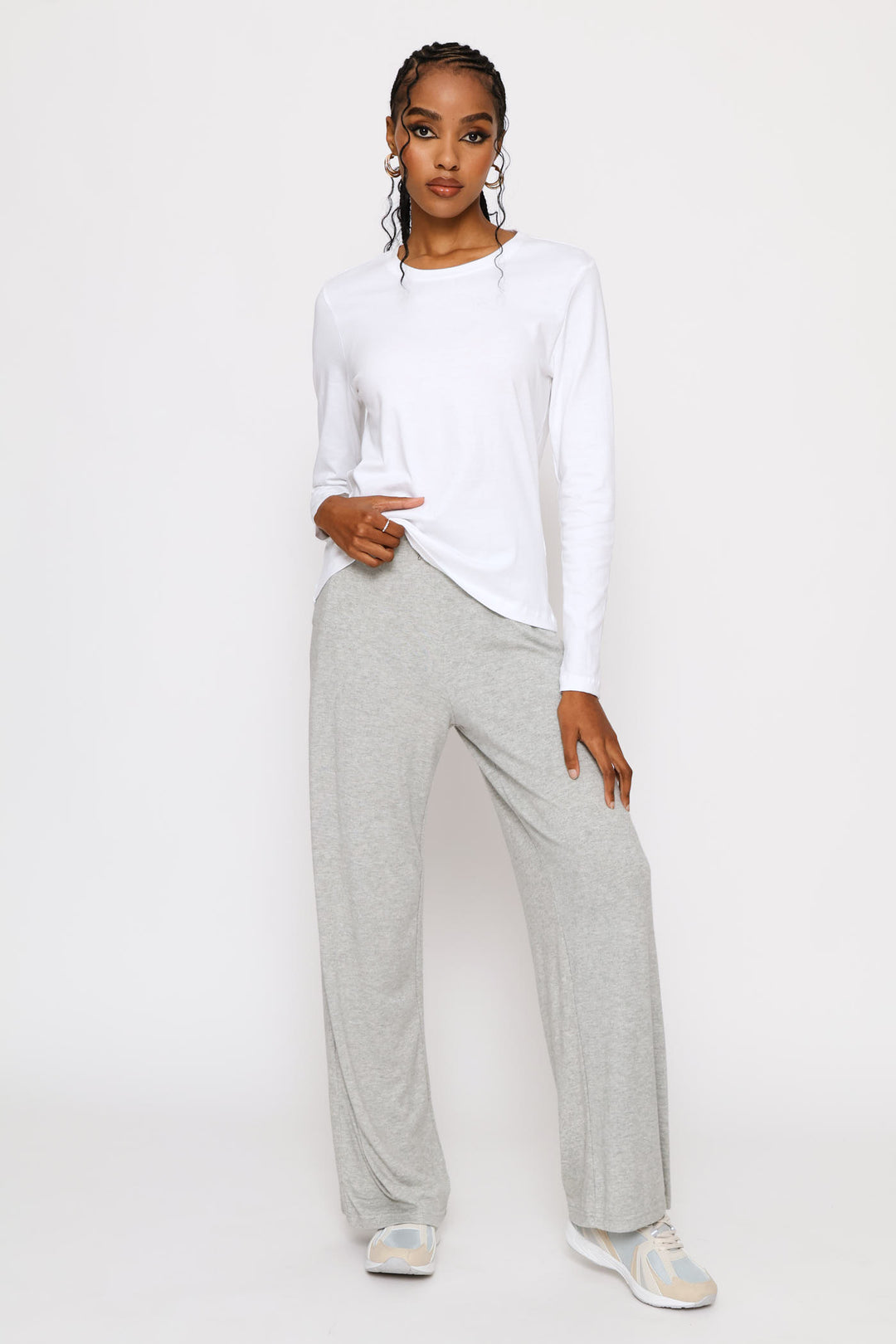 Long Sleeve Cotton Crew Tee - White
